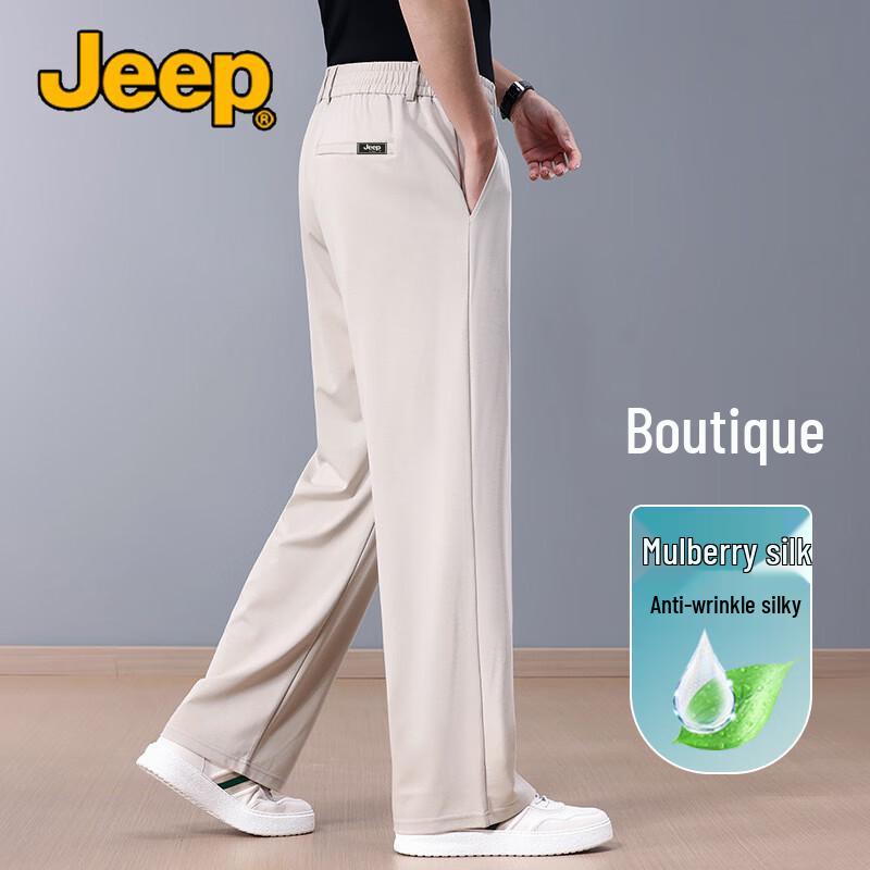 JEEP Men s Silk Blend Wide-Leg Casual Trousers 2XL