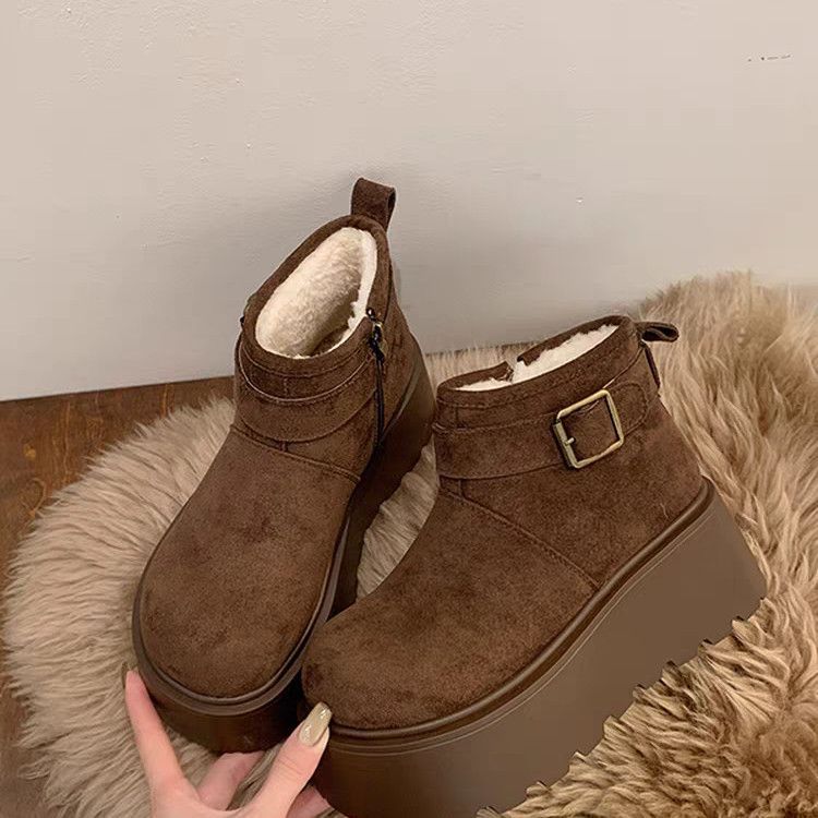 Small snow boots Martin short boots big head Birkenstock thick sole heightening women's velvet cotton boots