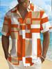 Men's Shirt Geometric Block Plaid Print Short Sleeve Lapel Button Down Summer Casual Hawaiian Tops Men Clothing