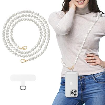 Luxury Pearl Phone Lanyard Long Crossbody Necklace Chain Plastic Hand-beaded Strap Anti-lost Keys Universal Clip Bag Phone Case