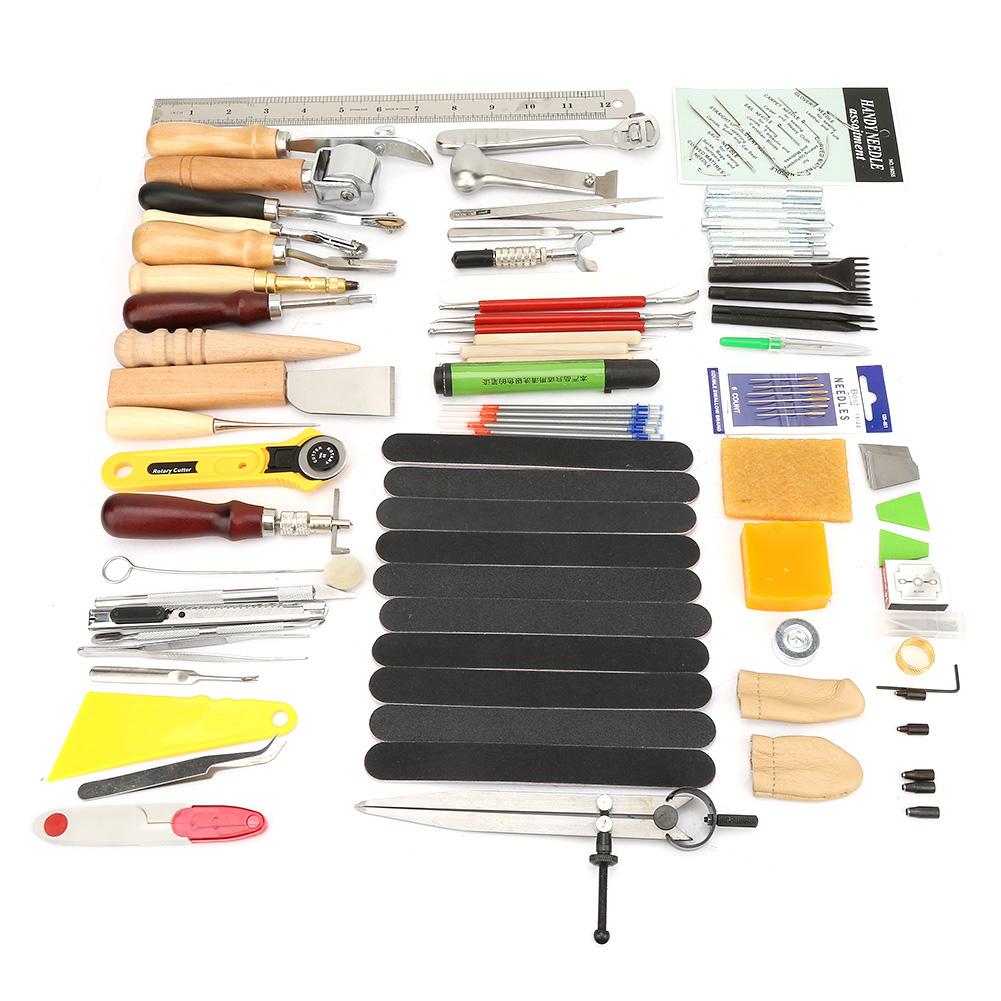 60 Pcs Leather Craft Tool for Sewing Stitching Carving Leather Working Tool Set