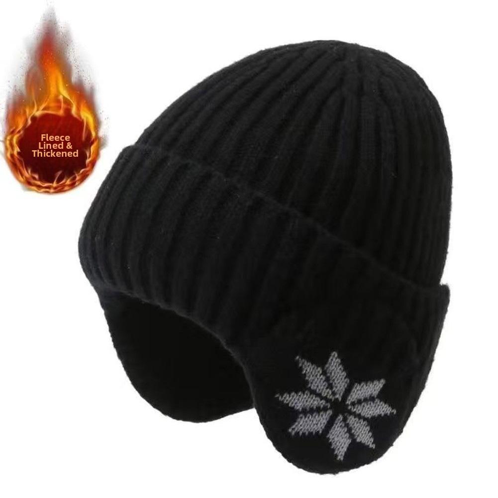 Теплая вязаная шапка с ветрозащитными наушниками, зимний пуловер-шапка чёрный