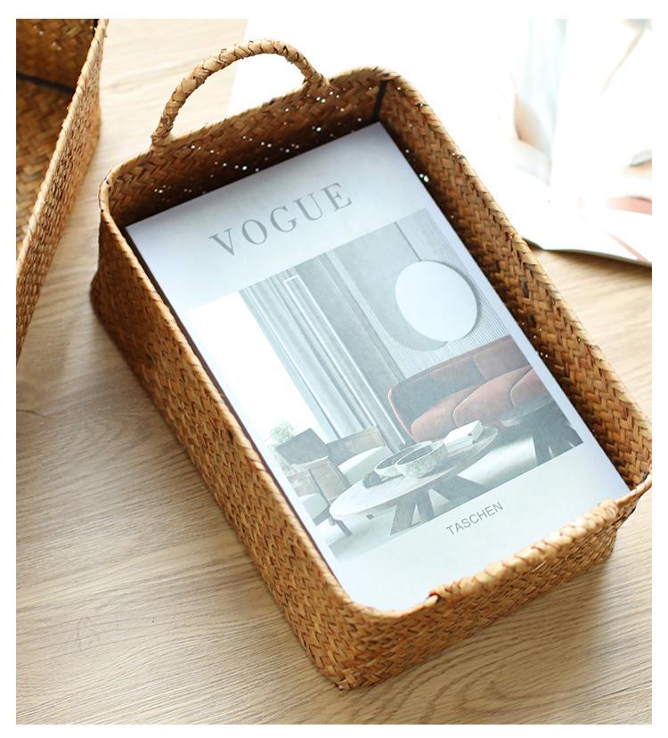 Japanese Straw-Woven Storage Basket for Snacks, TV Accessories, Cosmetics, and Masks