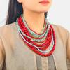 Collar con Cuentas de Piedra Natural Triturada en Capas para Mujer Hecho a Mano Colorido Gargantilla de Cuentas Pequeñas con Colgante Geométrico de Aleación Serpiente