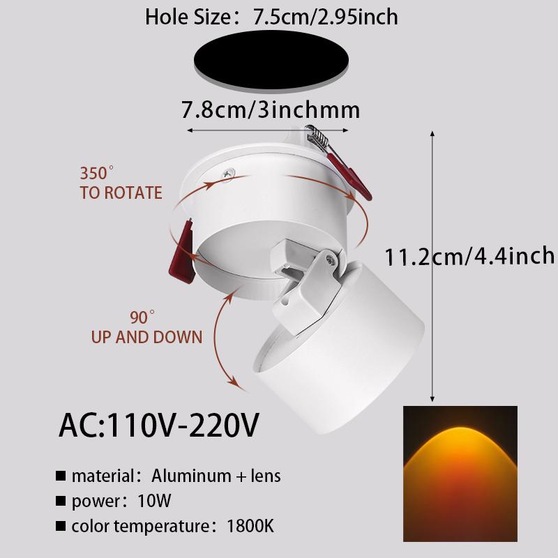 

Светодиодный точечный светильник Downlight, AC 110 В-220 В, COB, прожектор Sunset Spot, встраиваемый потолочный светильник для домашнего декора, гостиной, прихожей 10W Sunset color&4PCS
