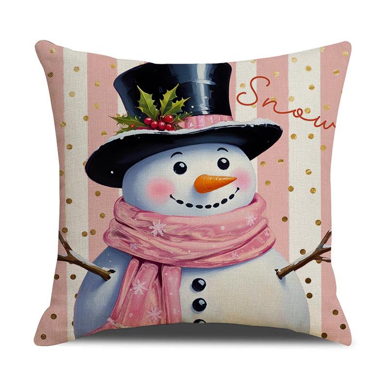 New Christmas Pillow Case Pink Snowman Print Combination Pillow Linen Stain-resistant Living Room Sofa Pillow