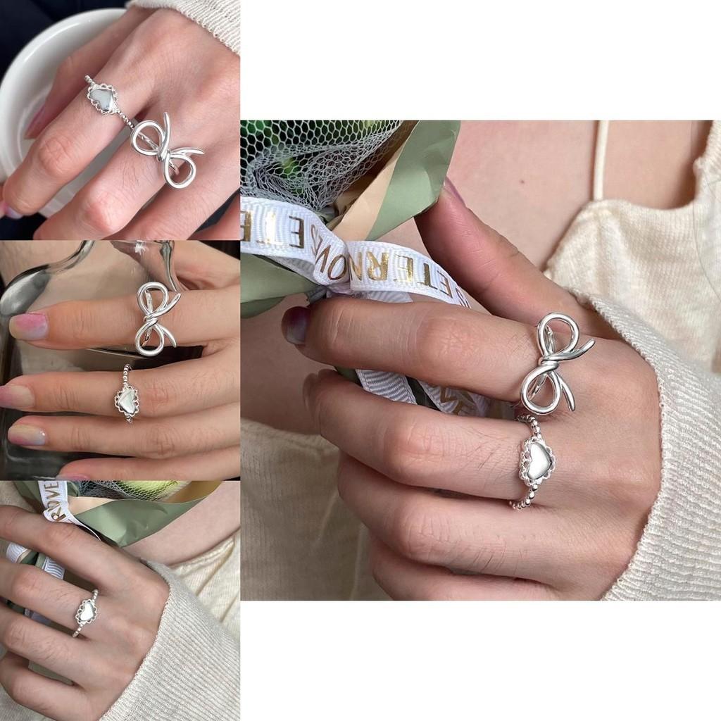 Chic Minimalist Lace Bow Heart Ring For Women High-end Open Adjustable Fashion