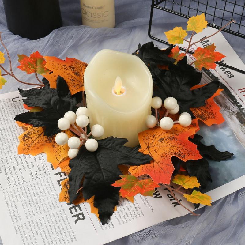 Thanksgiving Decorative Maple Leaf Candle Holder Wreath Table Centerpiece Halloween Party Home Outdoor Decoration