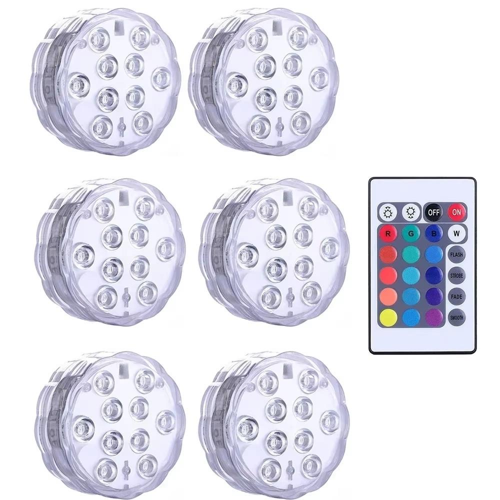 Battery Operated 10leds RGB Led Submersible Lights Underwater Night Lamp Garden Swimming Pool Lights for Wedding Party Vase Bowl