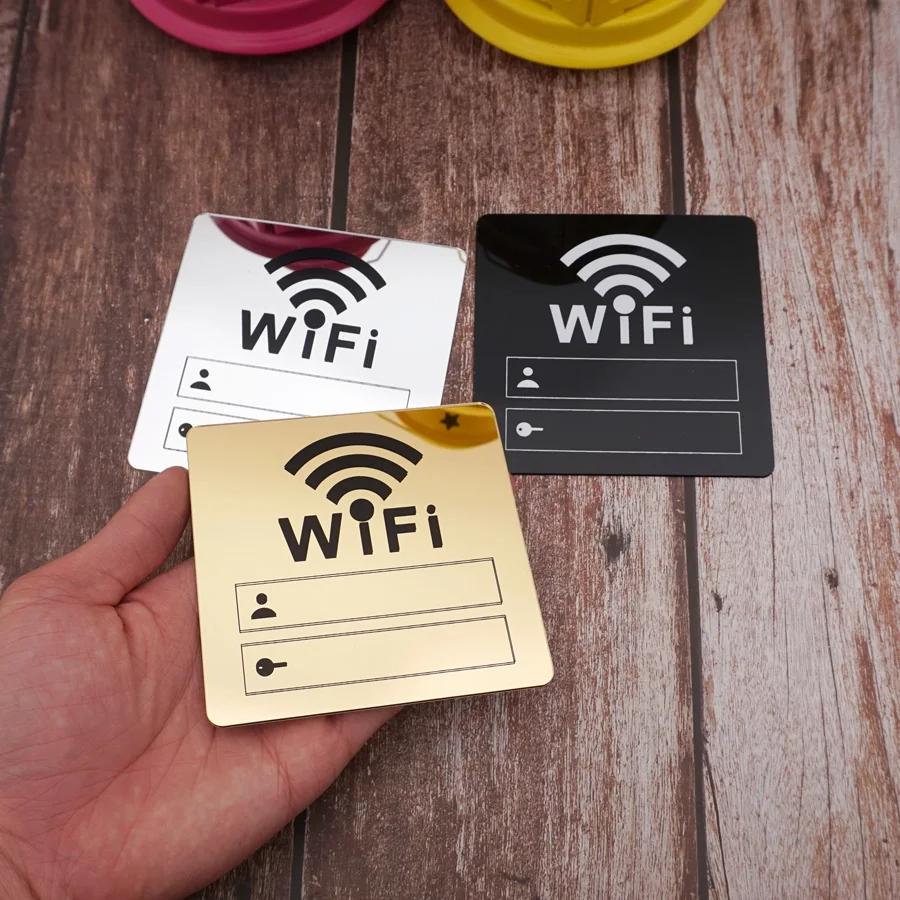 Acrylic Mirror WiFi Sign Sticker for Public Places House Shops Handwriting Account and Password Wifi Notice Board Signs 10cm
