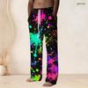Men S Plus Size Colorful Ink Splatter Printed Drawstring Waist Straight Leg Full Length Beach Pants