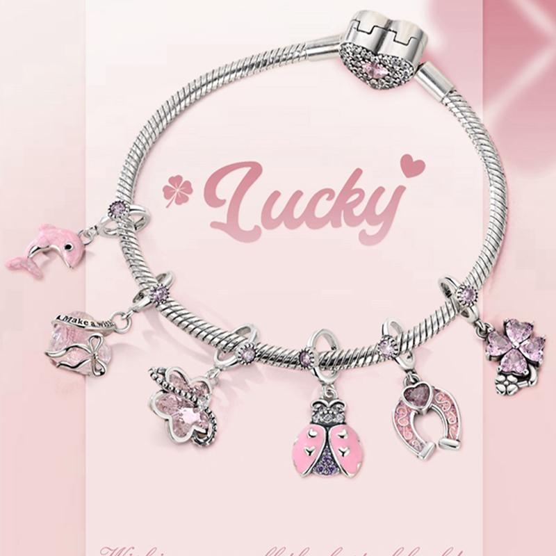 Original Charms Bead Pendant Copper Butterfly Love Tulip Unicorn Pearl Charms Fit Bracelets Woman Diy Jewelry Gift