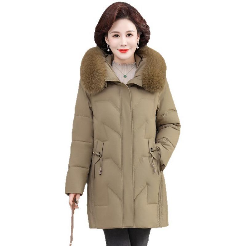 Down jacket mother women's clothing new medium and old winter medium and long thickened fox fur collar white duck down jacket