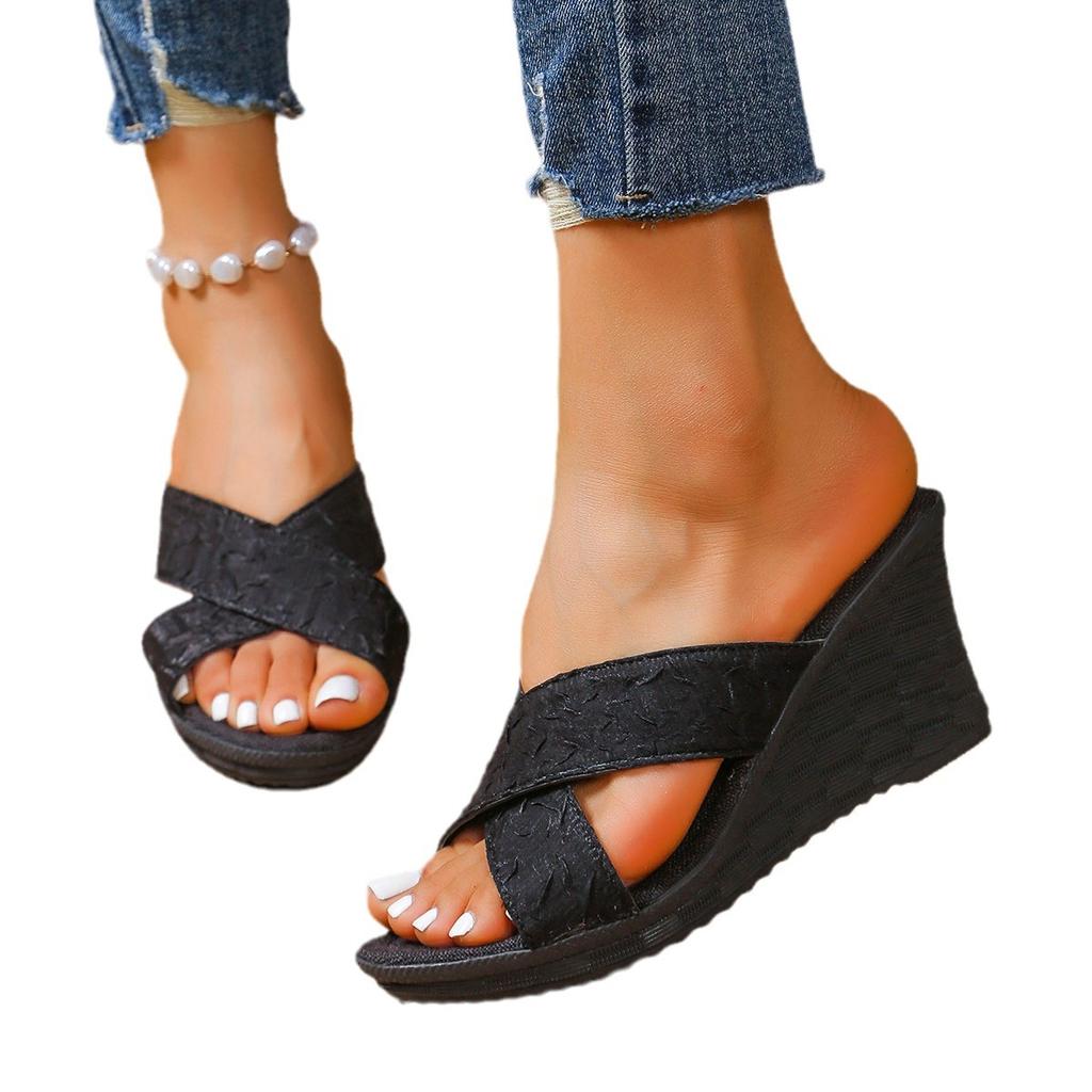 Dicke Sohle, große Größe, Zehenkreuz-Pantoletten mit hohen Absätzen für Damen, neue Hanfseil-Keilsandalen