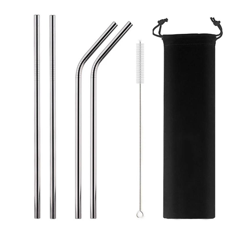 Mixing Color Reusable Metal Drinking Straws 304 Stainless Steel Straw Set with Cleaner Brush Bar Drinkware Party Accessory