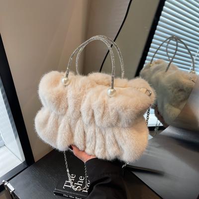 Mode Frauen Flauschige Schulter Tasche Weibliche Winter Kette Unterarm Tasche Einfarbig Bankett Handtasche Neue Muster Weiche Plüsch Griff Tasche