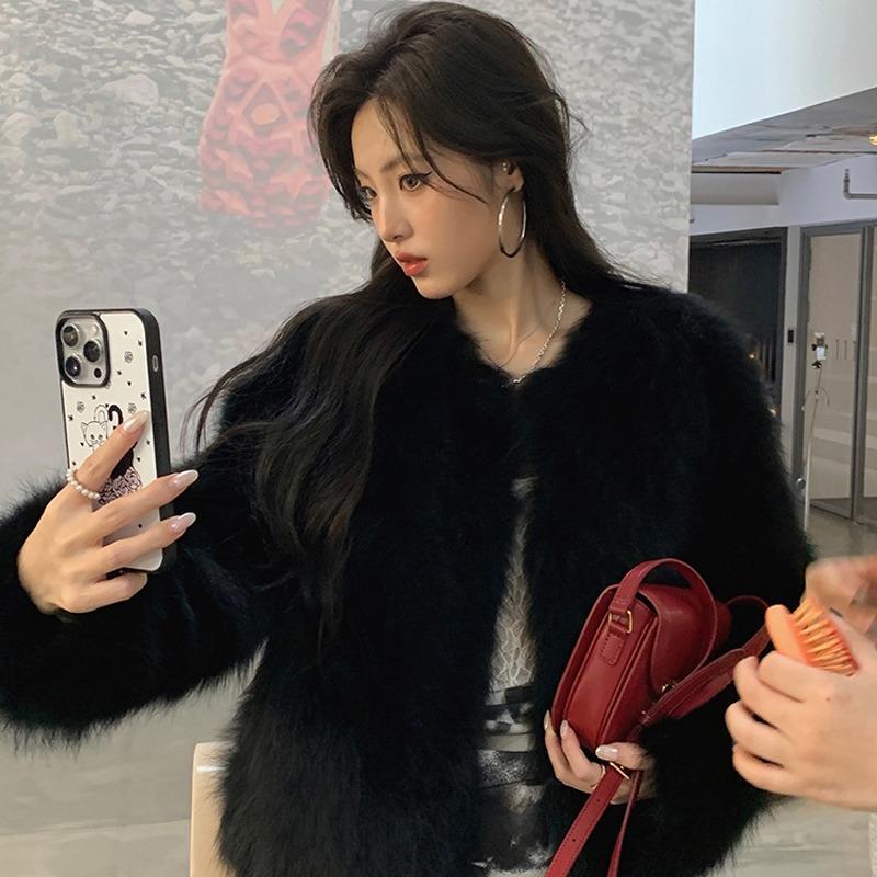 Winter New Elegant Long Sleeve Fox Fur Jackets Women Fashion Vintage Slim Plush Warm Casual Coats Women Solid Loose Office Ladies Jacket Tops 25879