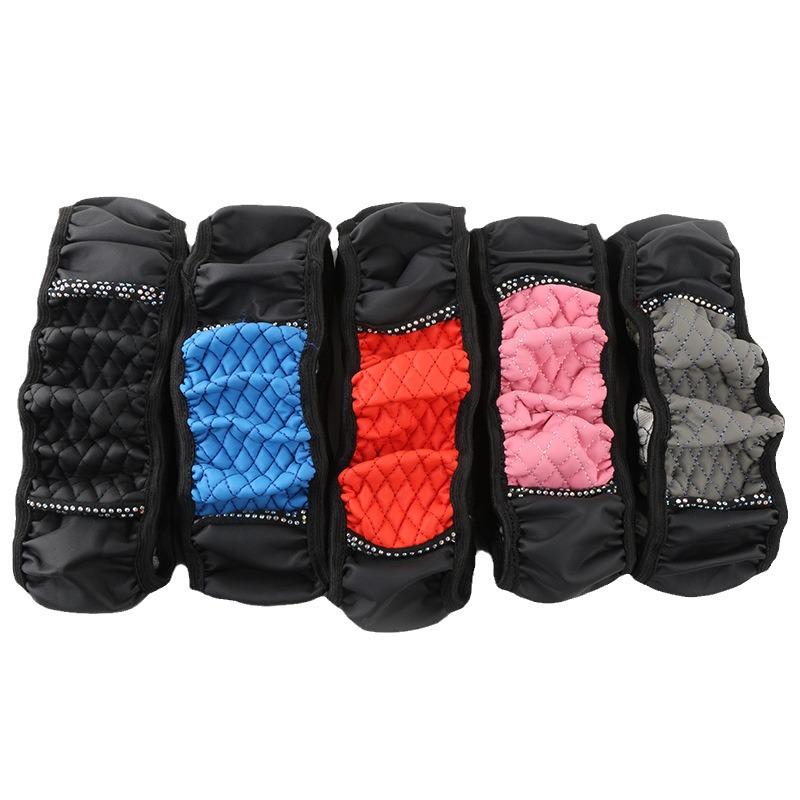 Elastic Leather Rhinestone Steering Wheel Cover - Universal, All-Season, No Inner Ring 38cm серый