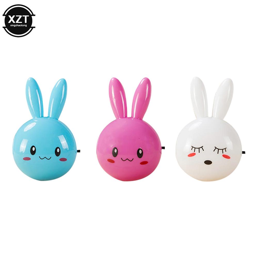 3 Colors LED Cartoon Rabbit Night Lamp Switch ON/OFF Wall Light AC 220V US Plug Bedside Lamp Decor For Children Kids Gifts