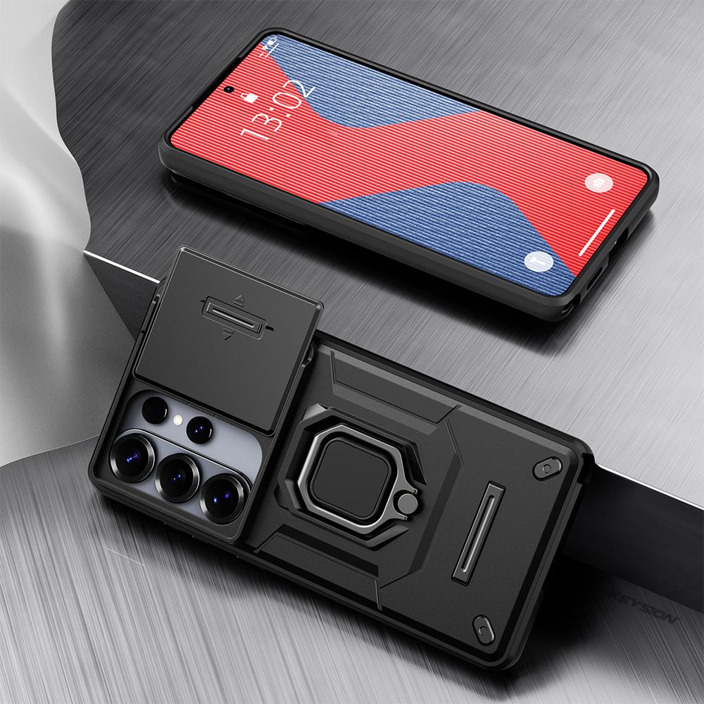 KEYSION Shockproof Armor Case for Samsung S26 Ultra 5G Slide Camera Lens Protection Ring Stand Phone Cover for Galaxy S26+ Plus