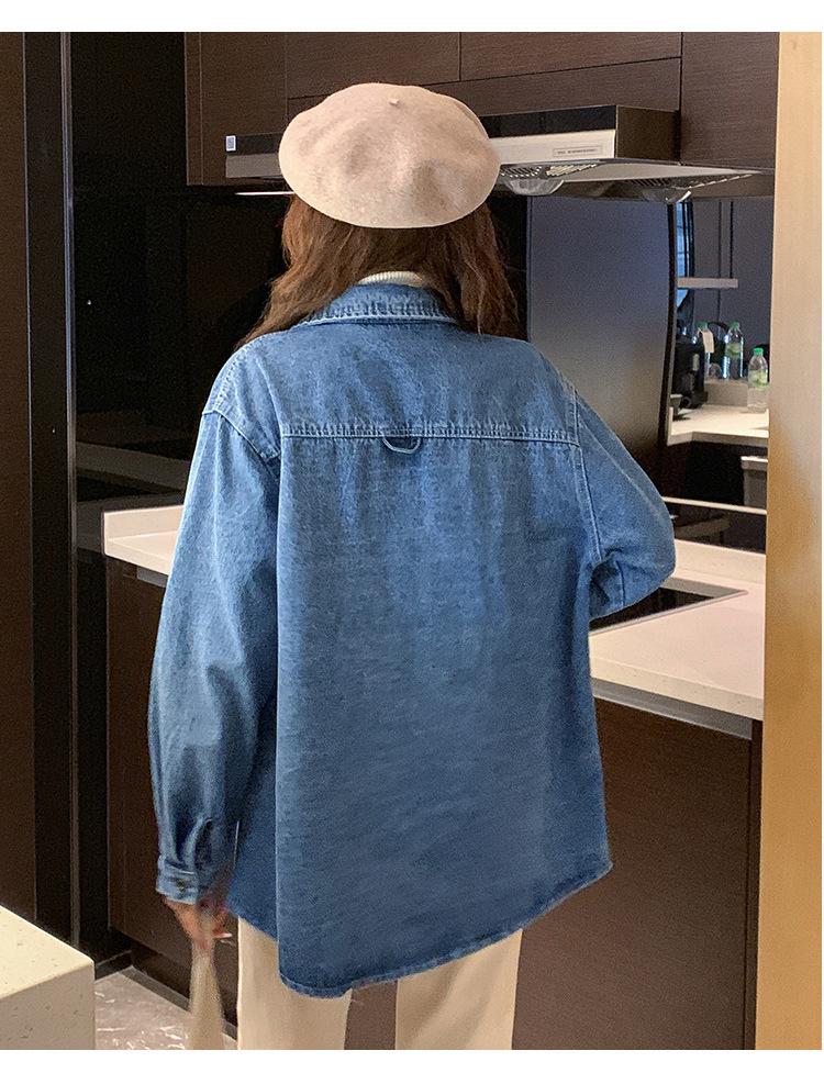 Women's Korean Style Bear Embroidery Soft Denim Shirt Jacket - Thick Material, New Design
