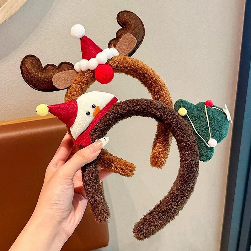 Cute Christmas headpiece candy snowman plush face wash headband Christmas cartoon headband hair accessory hair clip female