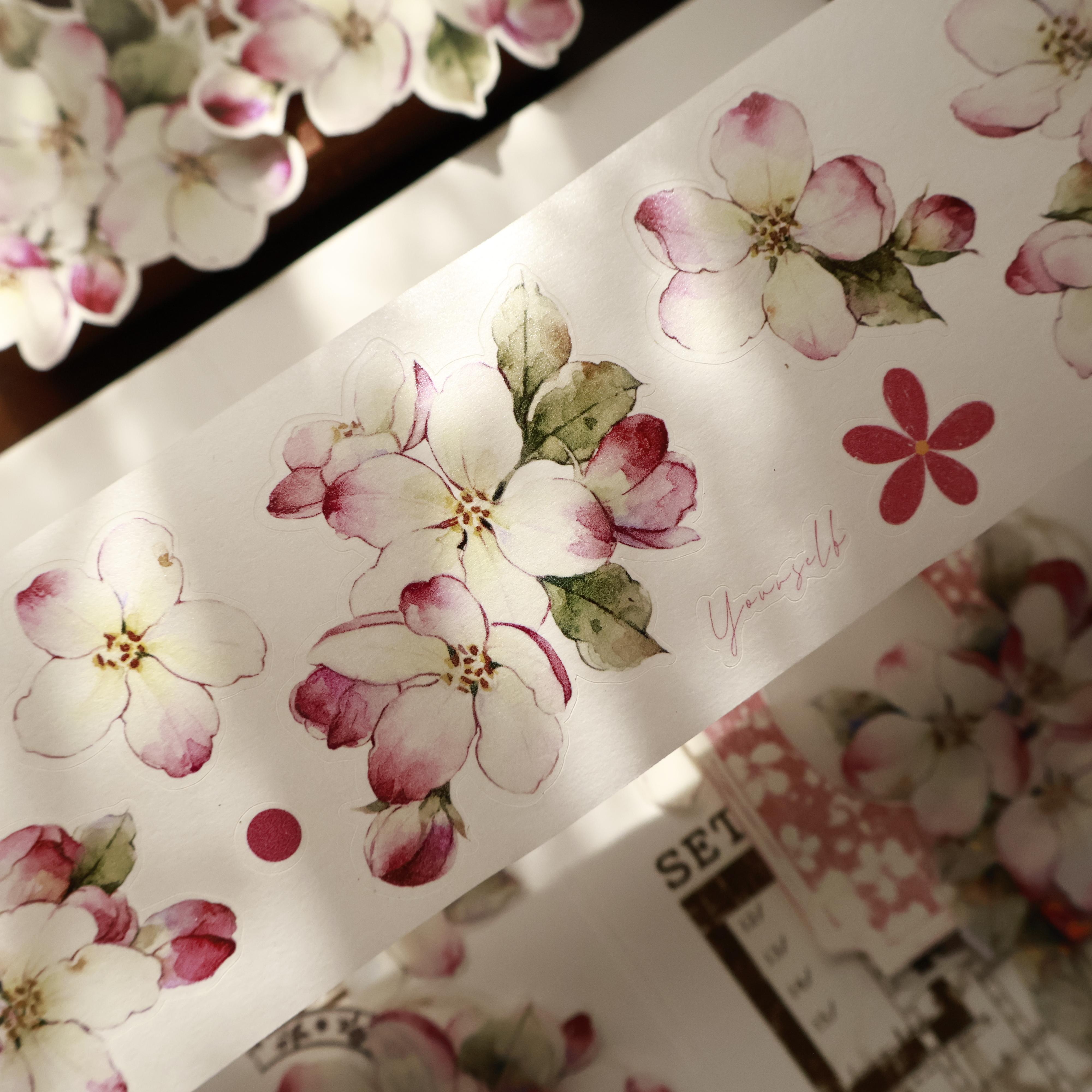 Yier Cultural and Creative New Cutting Die [Begonia Flower] Light Retro Washi Tape Pink Small Flower Hand Account PET Sticker 5.5x120cm 6mroll