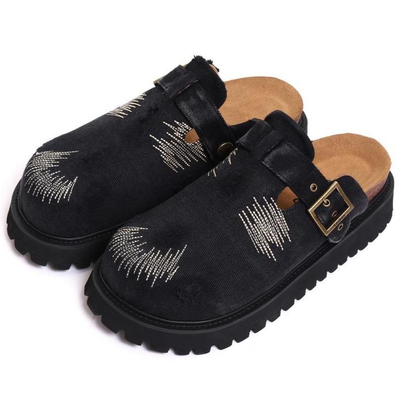Retro and old baotou one-pedal slippers women's 2024 summer new denim upper soft sole fashion slippers
