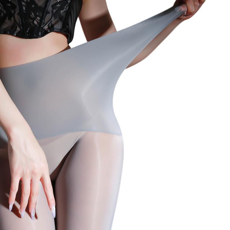 Sexy Women 8D Holow Out Pantyhose Open Crotch Bandage Tights Sheer See Through Oil Glossy Shiny Maid Garters Ring Stockings