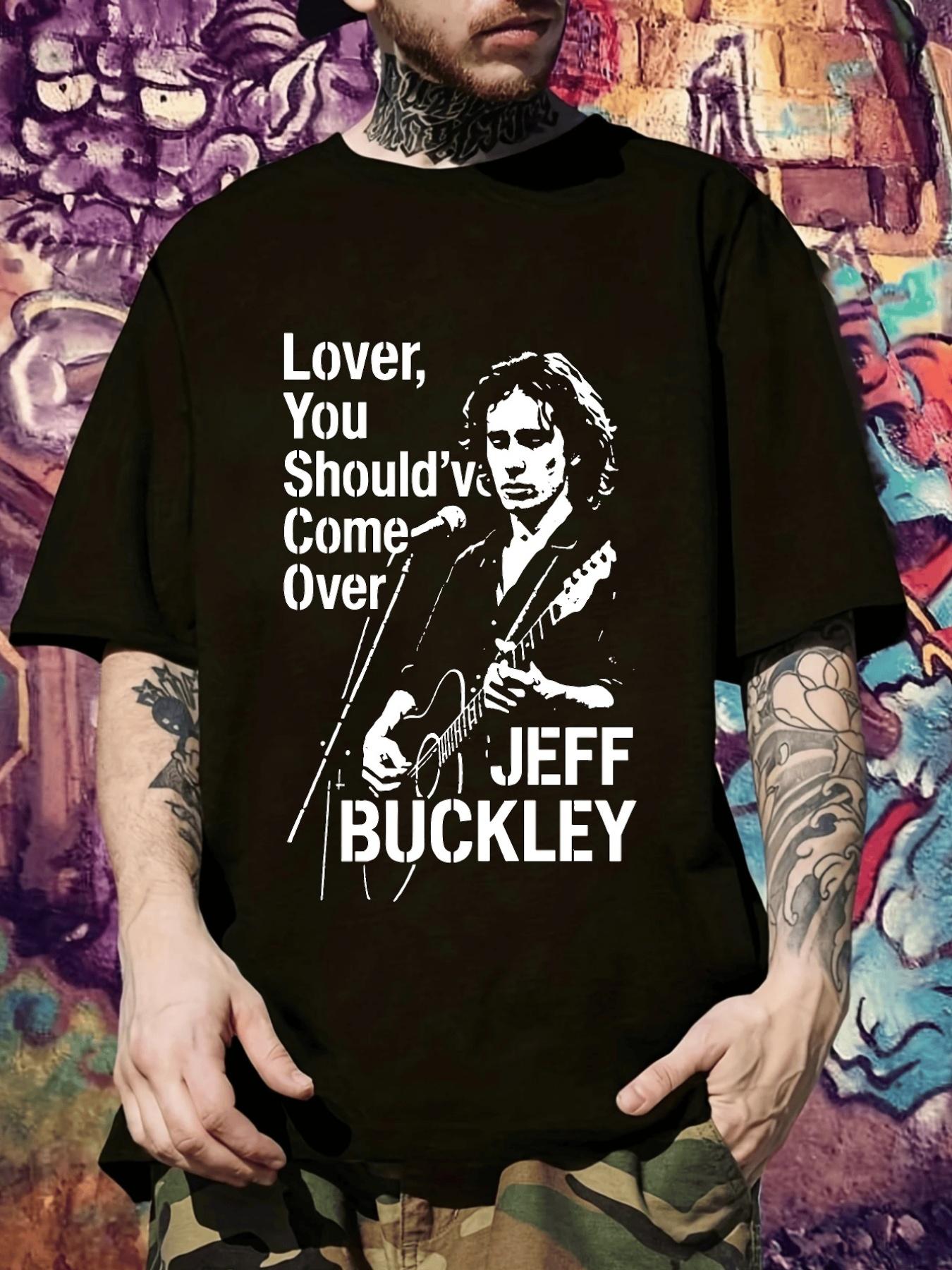 Jeff Buckley Lover You Should ve Come Over Graphic T-shirt - Black Musical Tee with Guitarist Portrait - Soft Everyday Shirt for Concerts S