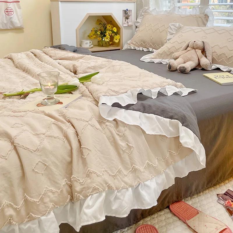 Set pilota de vară din bumbac spălat din patru piese Husă aerabilă din dantelă coreeană