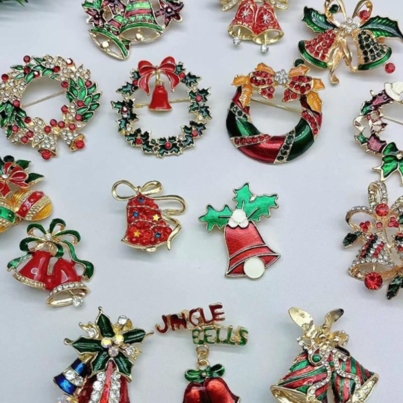 Luxury Exquisite Christmas Rhinestones Brooch Pin For Women Unisex Garland Bell Versatile Brooch Party Backpack Accessories Gift
