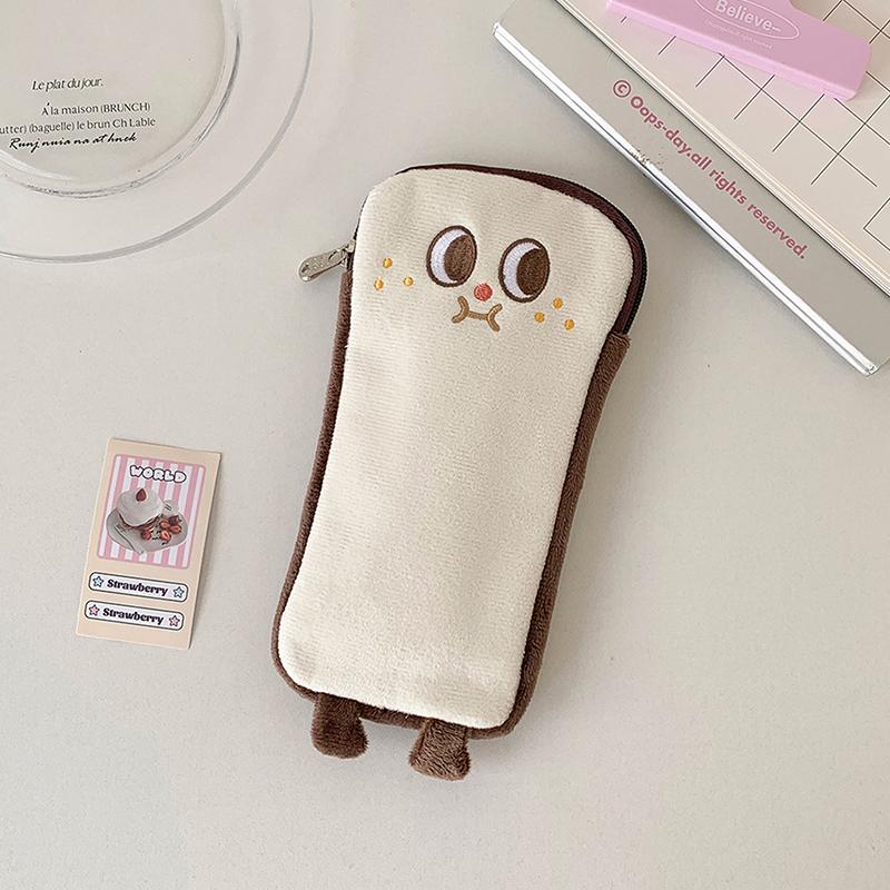 Ins Cartoon Plush Flat Storage Bag Soft Toast Desktop Storage Bag Student Portable Stationery Bag Pen Bag