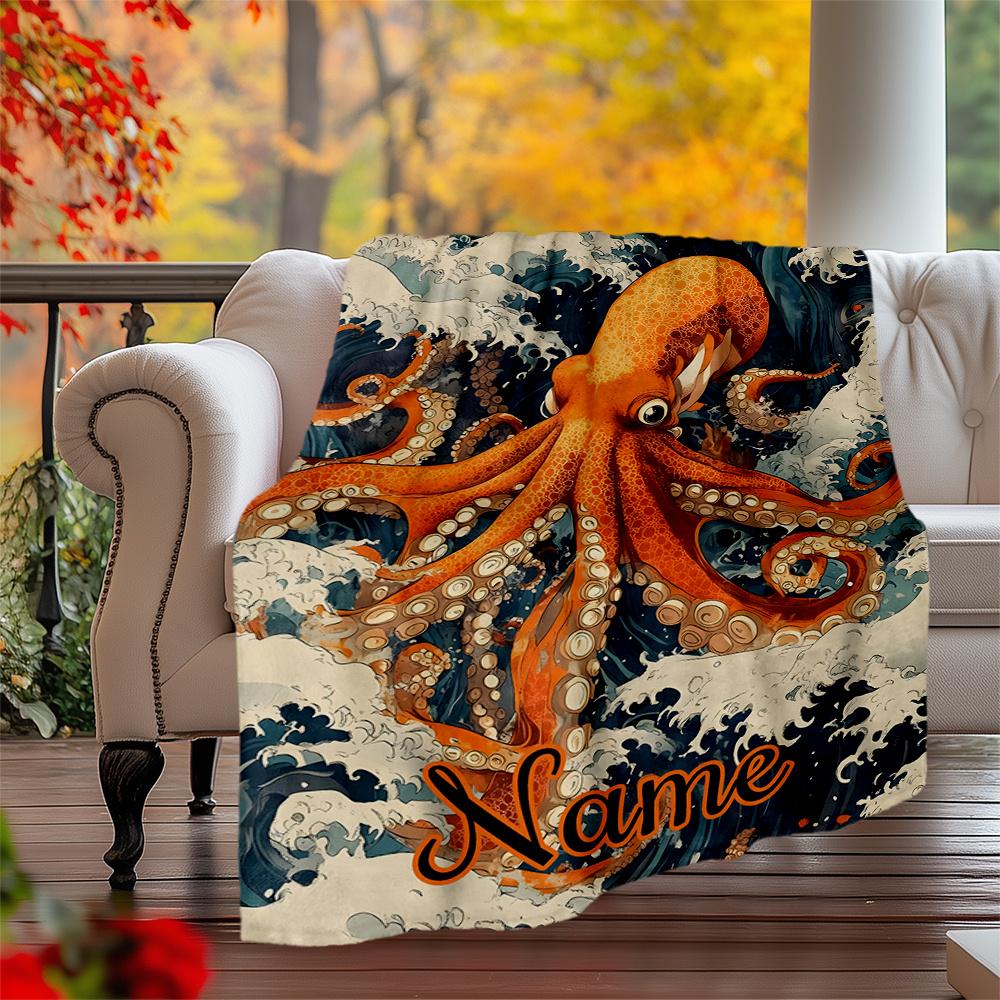 Ocean Life Artwork Vibrant Colors Personalized Outdoor Blanket Personalized Text Soft Cozy For Picnics Outdoor Travel And Camping Sofa Office
