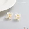 White Resin Flower Shape With Zircon Earrings for Women Stainless Steel Transparent Earrings Elegant Jewelry Gift