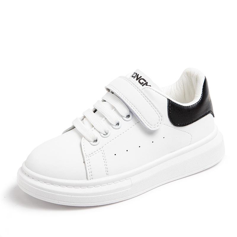 Student leather sneakers spring and autumn new school children's performance little white shoes trendy boys and girls soft baseplate shoes
