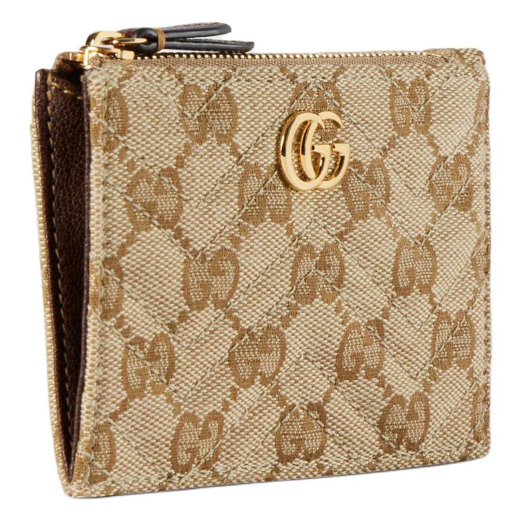 Gucci GG Marmont Generation Vintage Style Gold Hardware Zipper Closure GG Canvas Key Pouch Women accessories Beige Dark-Brown 837747-FAF05-9651