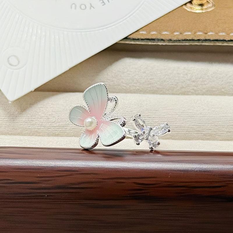 Butterfly Flower Enamel Super Flash Fashion Zir*****Pen Ring Women'S Exquisite Light Luxury Niche High-End Feeling Stacked Ring