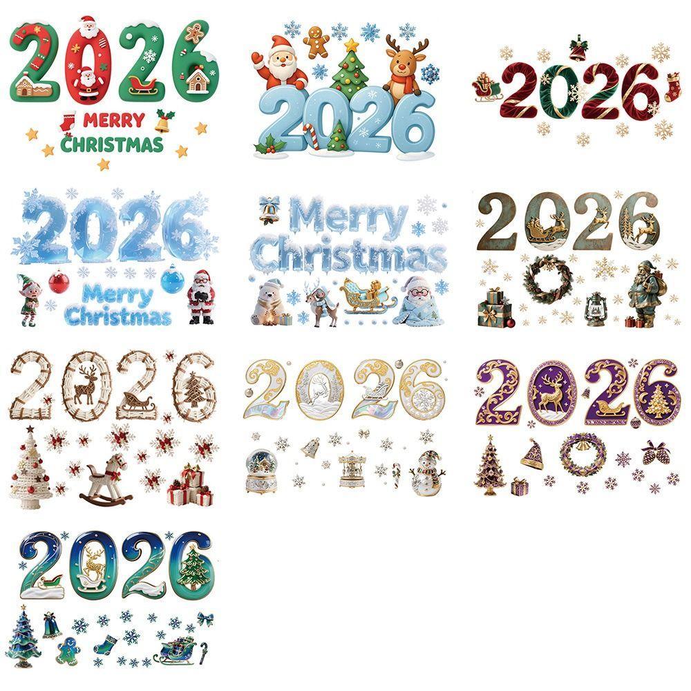 Multicolor 2026 3D Number Stickers Xmas Tree Bell Cartoon Santa Window Stickers DIY Accessories Glass Sticker