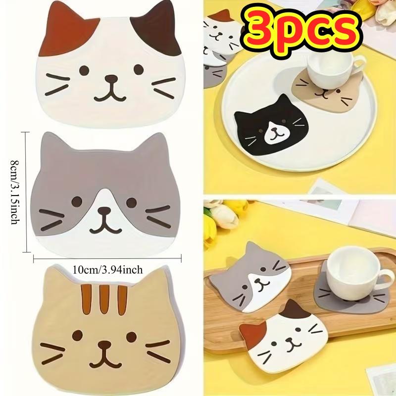 

Heat-Resistant Cat Coasters Set of 3 - Perfect for Thanksgiving, Valentine s Day, Birthday, Home & Cat Decor