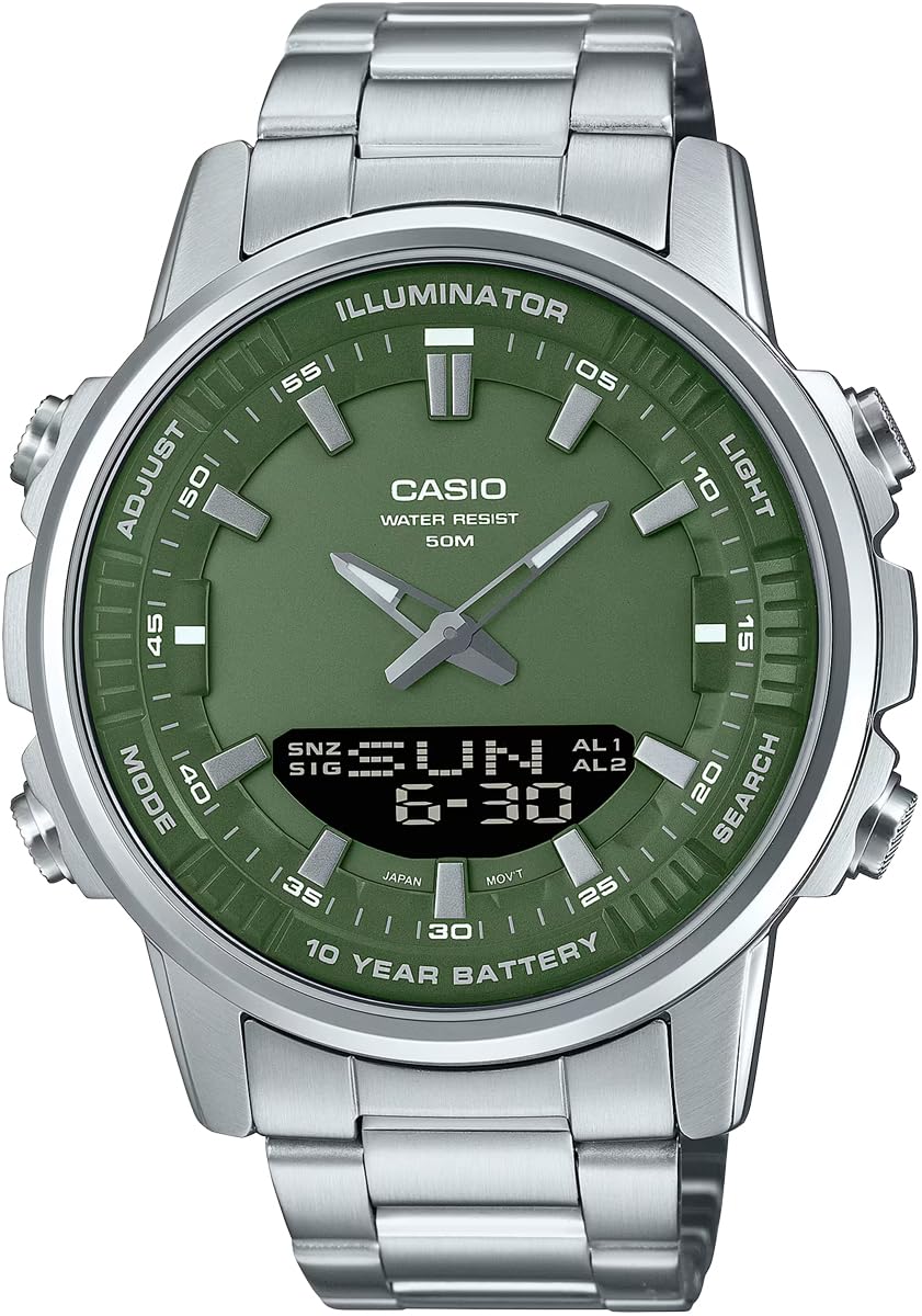CASIO World Time Quartz Watch Dark Green Metal Band Overseas Model [Casio] Analog-Digital Men s AMW-880D-3AV