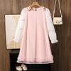 Girls' 2025 Autumn Long Sleeve Dress with 3D Bow & Sweet Mesh Skirt - Stylish Korean Design