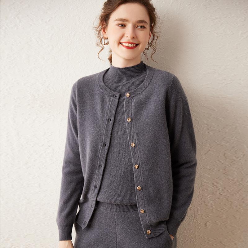 2025 Early Autumn Women's Cashmere Round Neck Cardigan - Stylish & Lightweight Knitwear