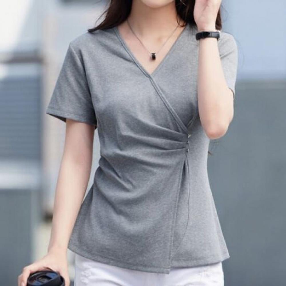 NaVaVa Modern Daily Shirring Wrap V Neck ShorT sleeVe T shirT nT2435