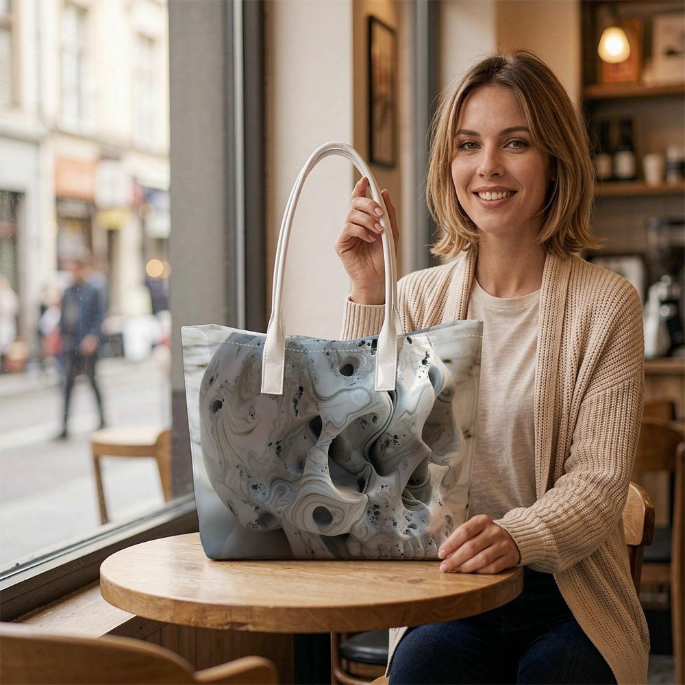 Marble Skull Pattern Tote Bag Stylish Casual Daily Shoulder Bag for Outdoor Use
