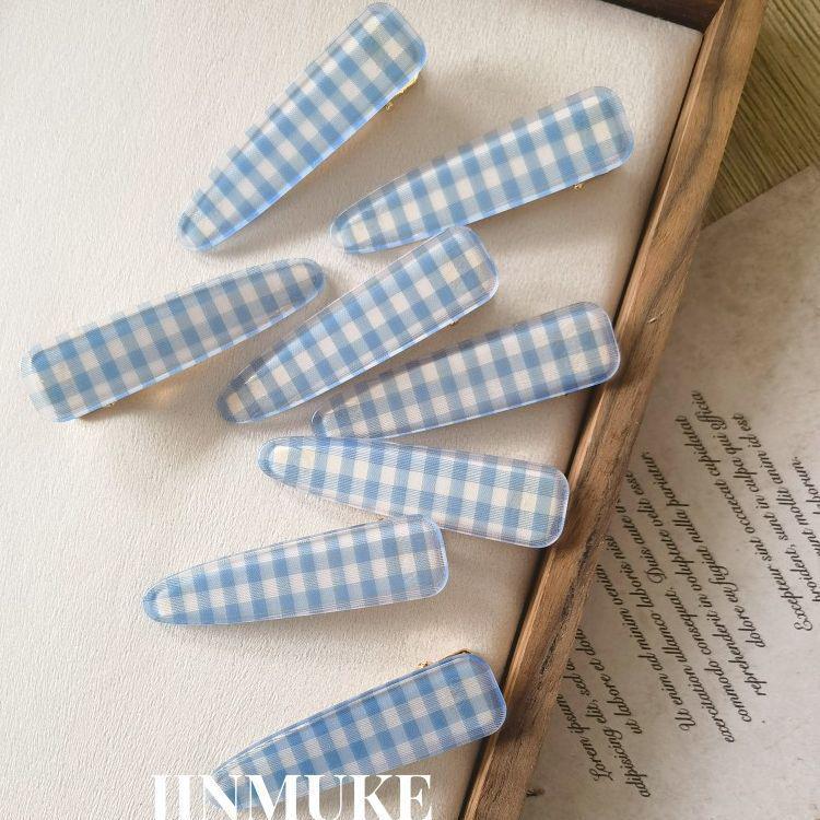 Корейская синяя клетчатая утиная заколка для волос для малышей