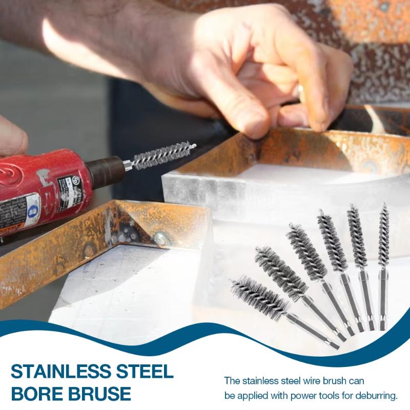 6/8/10/12/14Pcs 8-19Mm Stainless Steel Pipe Cleaning Brush 1/4 Hexagonal Wire Brush For Electric Drill Cleaning Tool