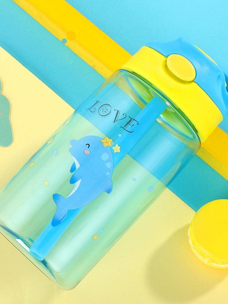 480ML Cartoon Kid Water Bottle With Straw BPA Free Child Drinking Kettle Plastic Portable Transparent School Travel Cute Cup