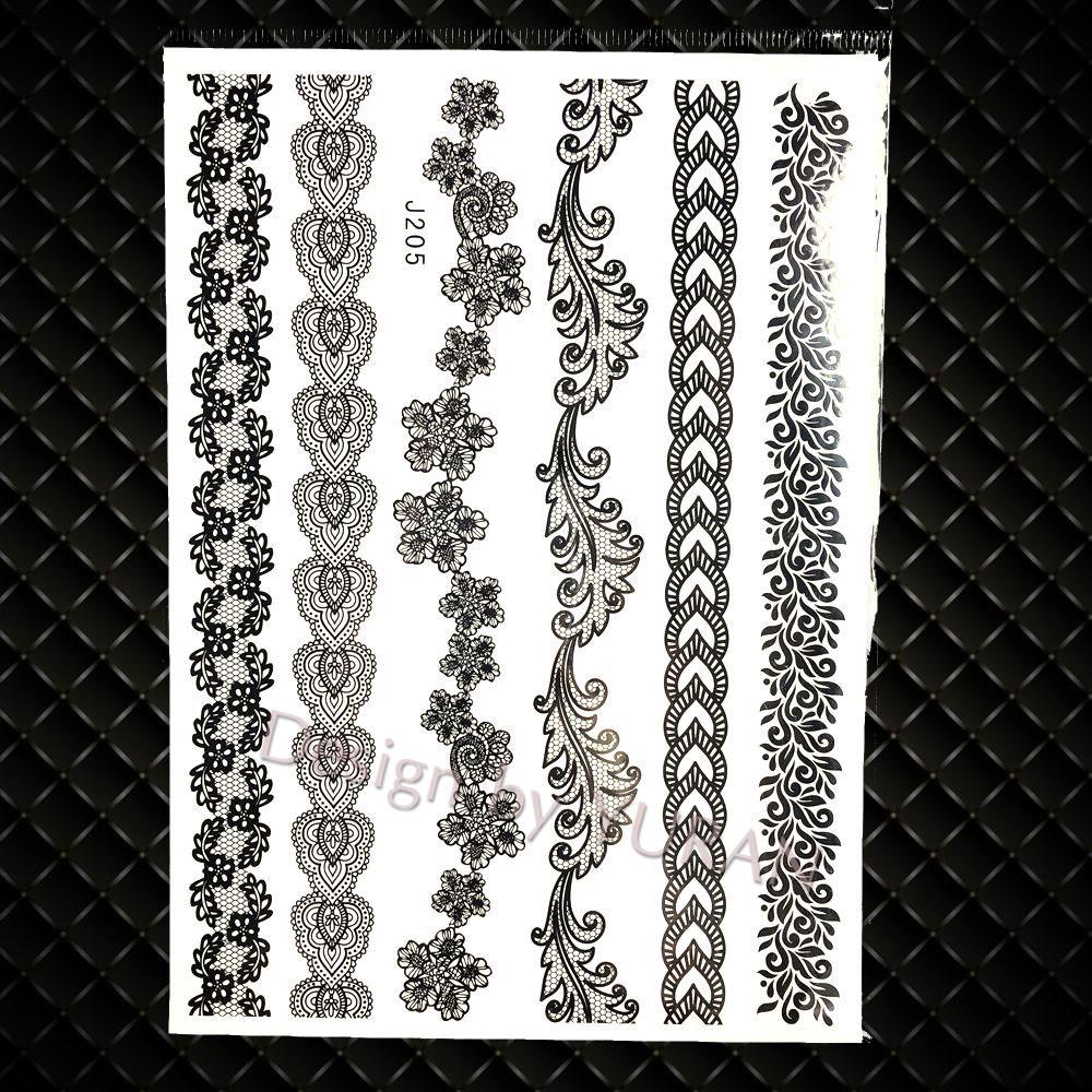 Water Transfer Women Black Chest Feather Tattoos Stickers Girls India Floral Temporary Tato Fake Sketch Arm Lace Tattoo Supplies