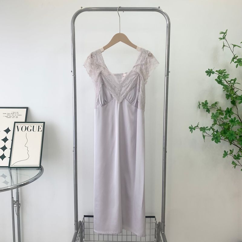 Sexy Pajamas Women's Summer Soft Ice Silk Thin Lace Mid Length Long Length Slip Nightdress Pure Desire Princess Style Home Wear